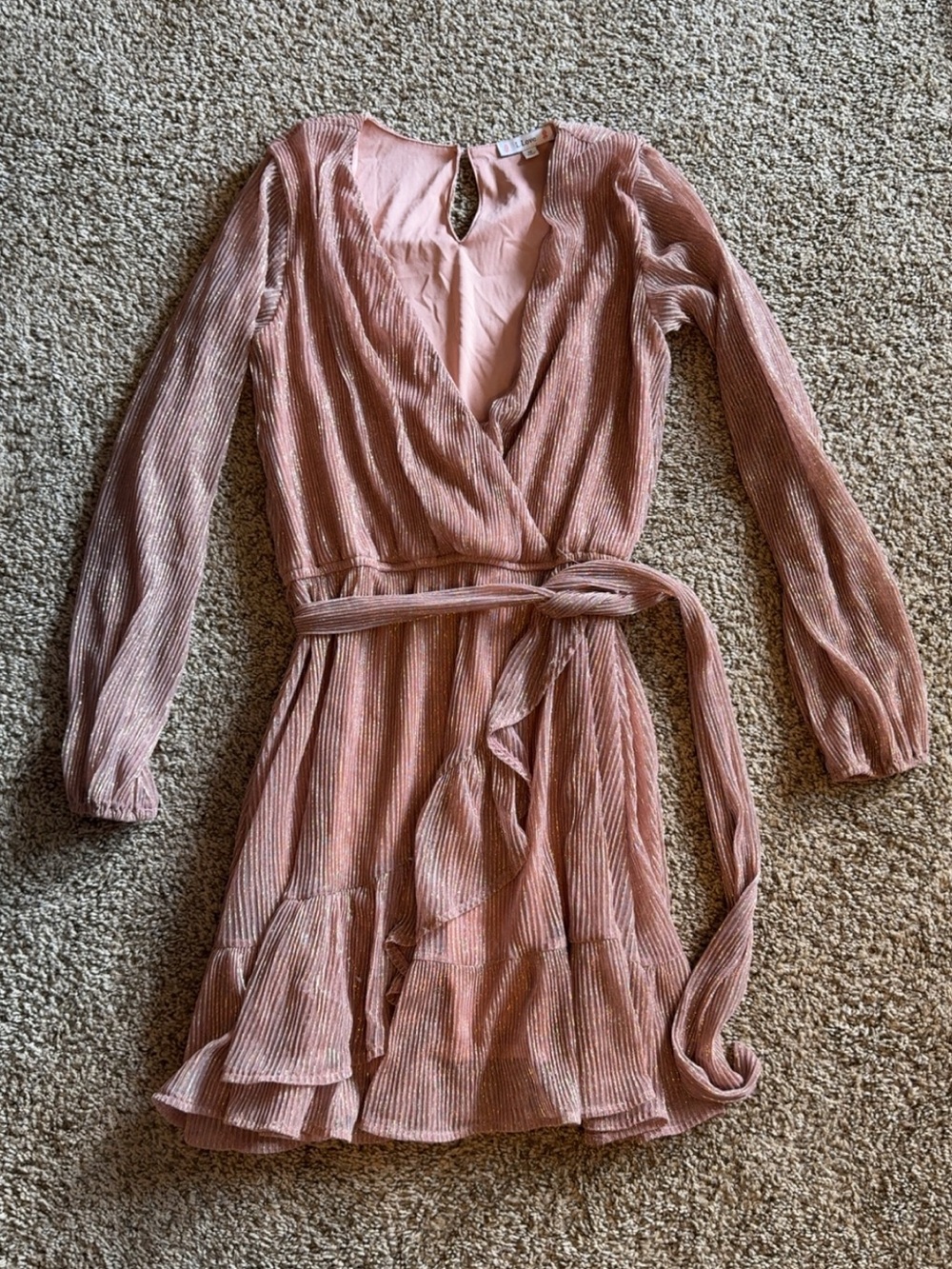 Love Rose Pink Long-Sleeve Wrap Dress with Tie Waist